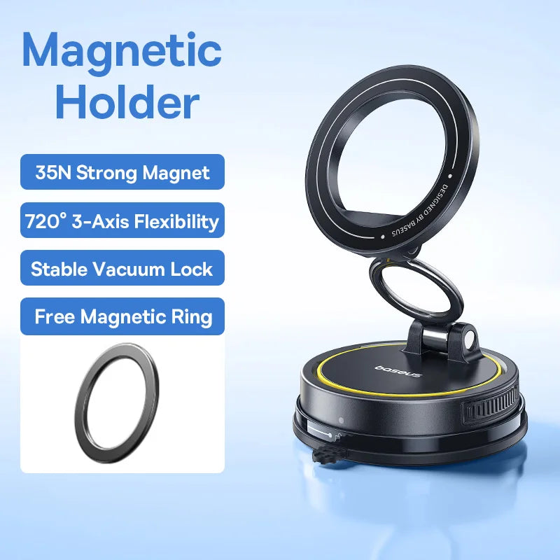 Baseus Magnetic Car Phone Mount — 360° Rotation & Vacuum Suction