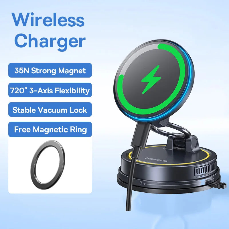 Baseus Magnetic Car Phone Mount — 360° Rotation & Vacuum Suction